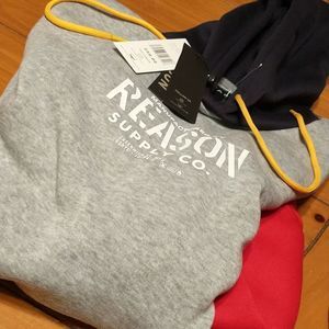 Reason Brand Men's Medium Gray, Red, Blue Hoodie Designed in NYC. NWT